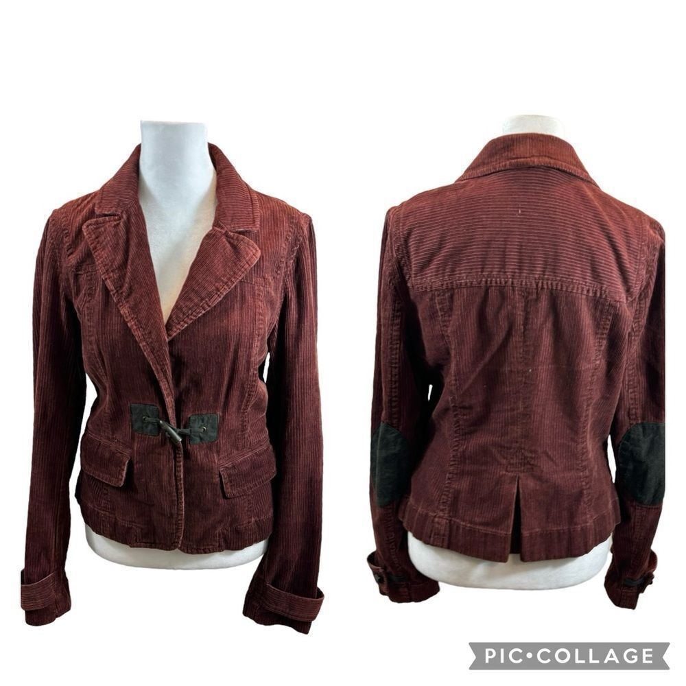 Ladies Ann Taylor Loft Burgundy Corduroy Leather Elbow‎ Patch Jacket Size Small